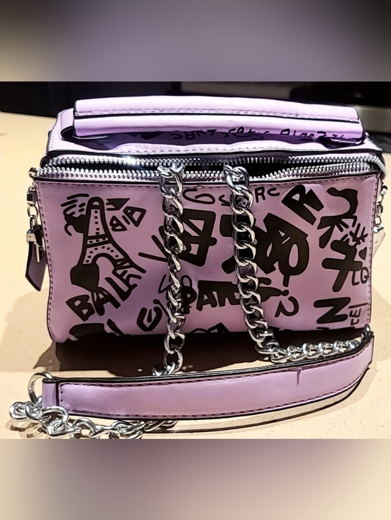 Handbags - Women's Pink Graffiti Chain-Handle Shoulder Bag by